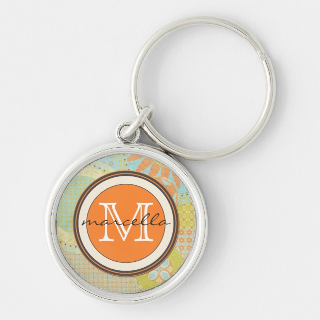 Multi Colour Geometric Shapes Bright Monogram Key Ring (Front)