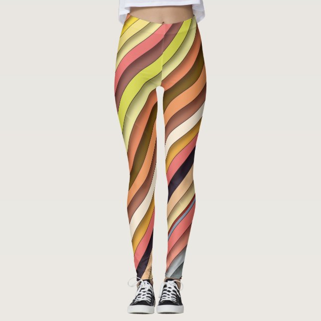 Multi colour geometric simple strip design leggings (Front)