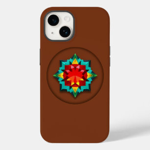 Multi Colour Geometrical Crystal Motif on Brown Case-Mate iPhone 14 Case