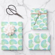 Multi Colour Green Nautilus Shell Wrapping paper