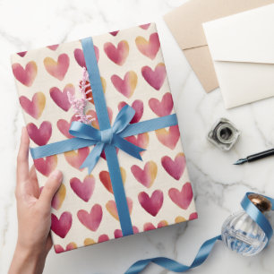 Multi Colour Hearts on Ivory Wrapping Paper