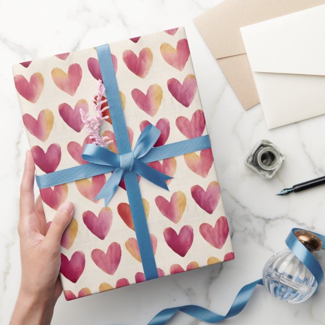 Multi Colour Hearts on Ivory Wrapping Paper (Gifting)