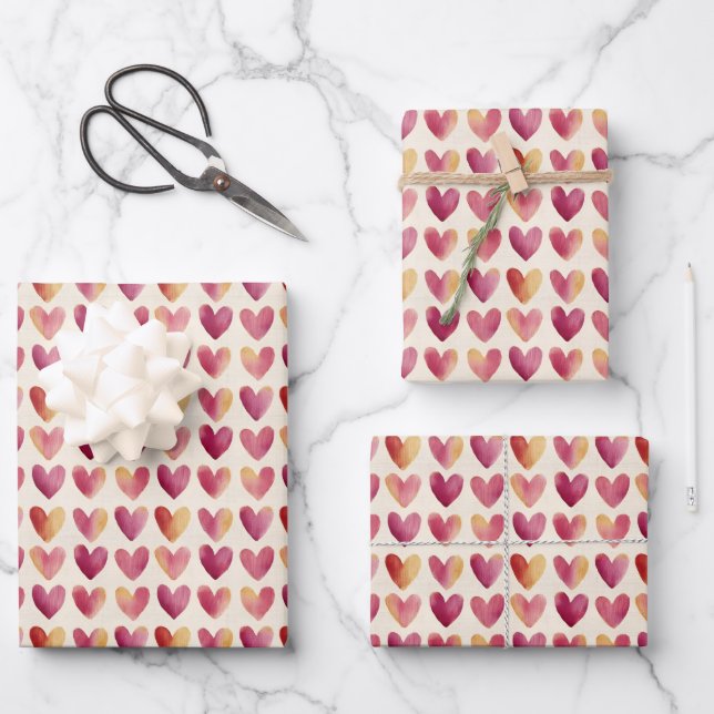 Multi Colour Hearts on Ivory  Wrapping Paper Sheet (Front)