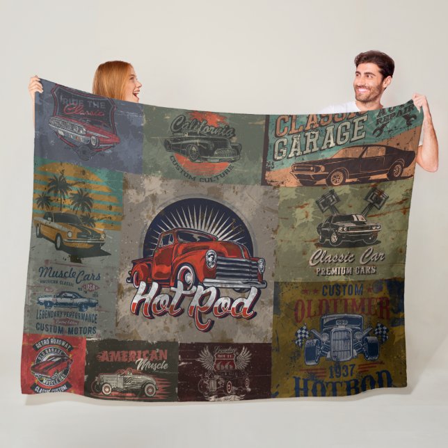 Multi Colour Hot Rod Fleece Blanket (In Situ)