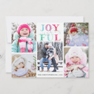 Multi-Colour Joyful Wishes Five Photos Holiday Card