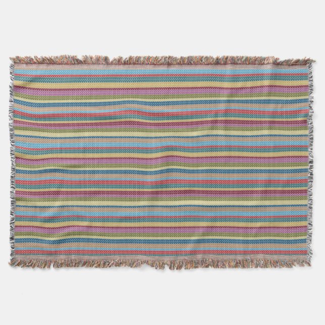 Multi-Colour Knit Look Striped Pattern Cosy Throw Blanket (Front)