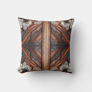 Multi Colour Leather & Elegant Lace Rustic  Cushion