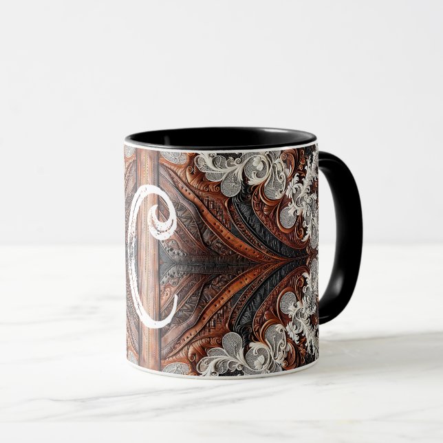 Multi Colour Leather & Elegant Lace Rustic   Mug (Front Right)