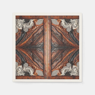 Multi Colour Leather & Elegant Lace Rustic Wedding Napkin