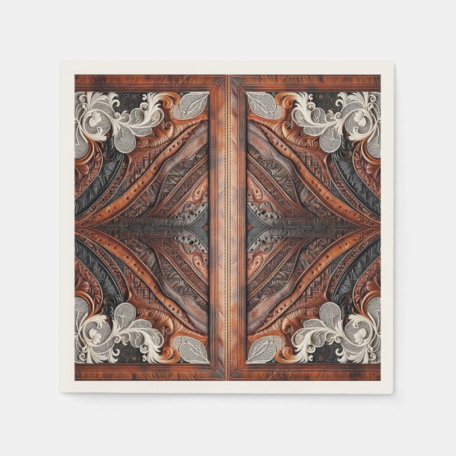 Multi Colour Leather & Elegant Lace Rustic Wedding Napkin (Front)