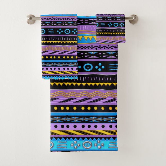 Multi Colour Modern Mudcloth Bath Towel Set (Insitu)