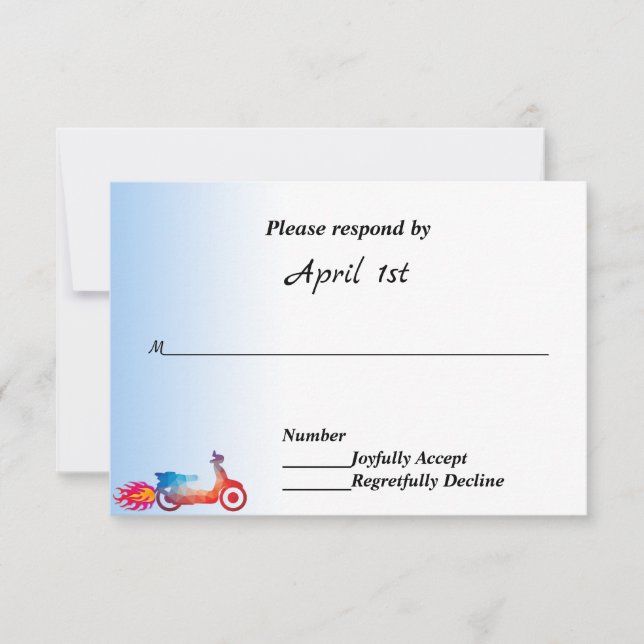 Multi Colour Motorcycle & Flames Wedding RSVP Invitation (Front)