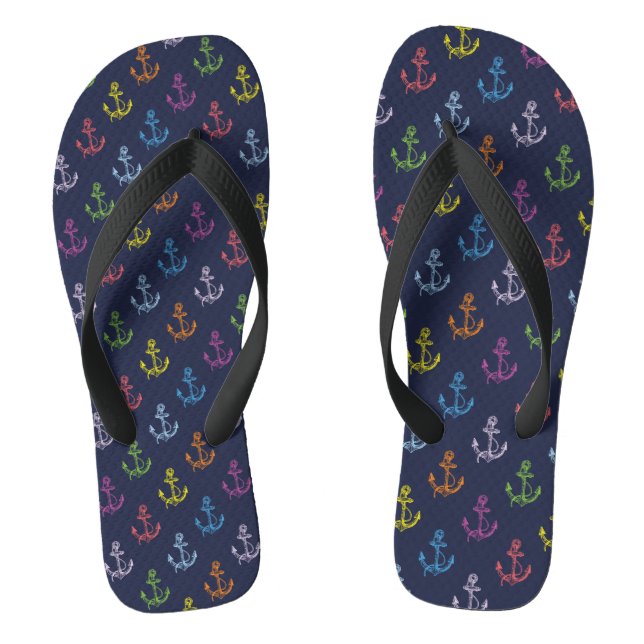 Multi-Colour Nautical Boat Anchors Pattern Thongs (Footbed)
