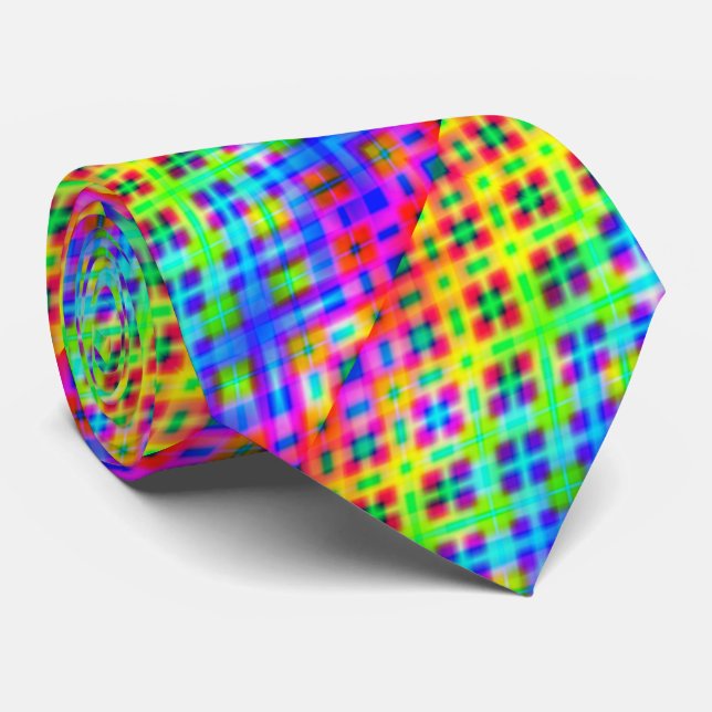 Multi Colour Neon Check Pattern Necktie (Rolled)