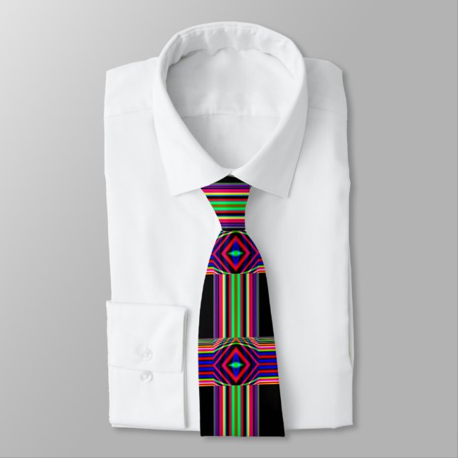Multi Colour Neon  Stripe And Diamond Necktie (Tied)