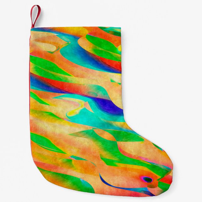 multi colour paint art abstract wallpaper backgrou small christmas stocking (Front)