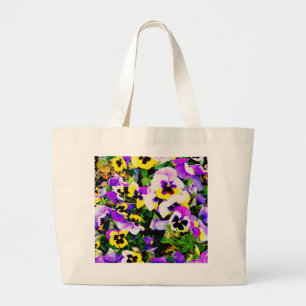 multi-colour pansy flowers large tote bag