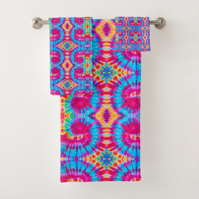 Multi Colour Patterns Tie-dye Vibe Bath Towel Set (Insitu)