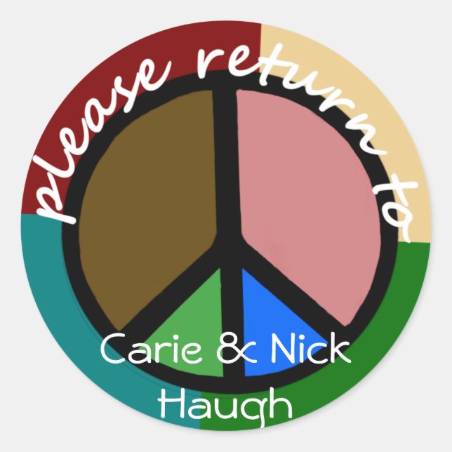 Multi Colour Peace Symbol Bookplate Classic Round Sticker (Front)