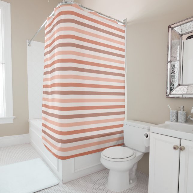 Multi Colour Peach and Terra Cotta Stripes Pattern Shower Curtain (In Situ)