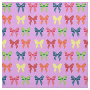Multi-colour Polka Dot Bows on Lavender Background Fabric