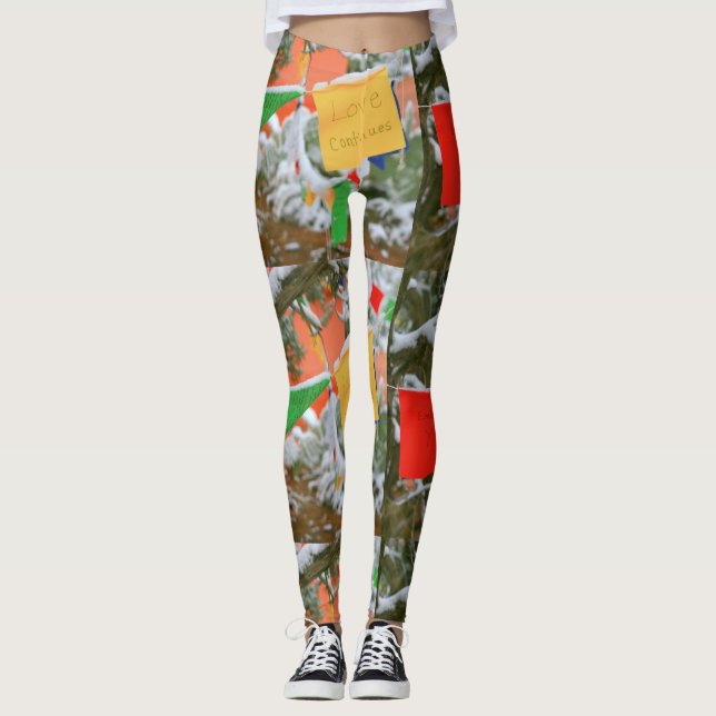 multi-colour prayer flags "love continues" leggings (Front)