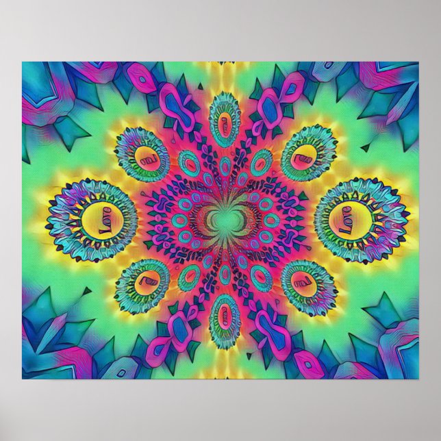 Multi-Colour Psychedelic Love is Love Retro Poster (Front)