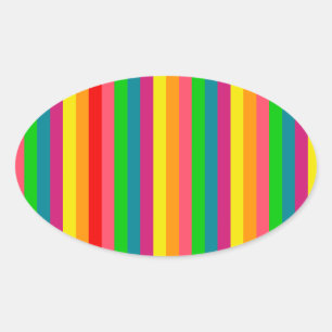 Multi Colour Rainbow Vertical Stripes Pattern Oval Sticker
