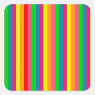 Multi Colour Rainbow Vertical Stripes Pattern Square Sticker