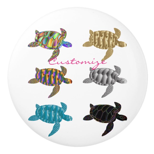 Multi-colour Sea Turtles Thunder_Cove Ceramic Knob (Front)