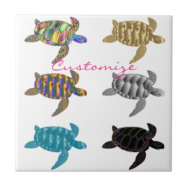Multi-colour Sea Turtles Thunder_Cove Ceramic Tile (Front)