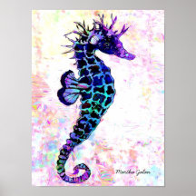 Multi colour Seahorse Artist Created Poster Print