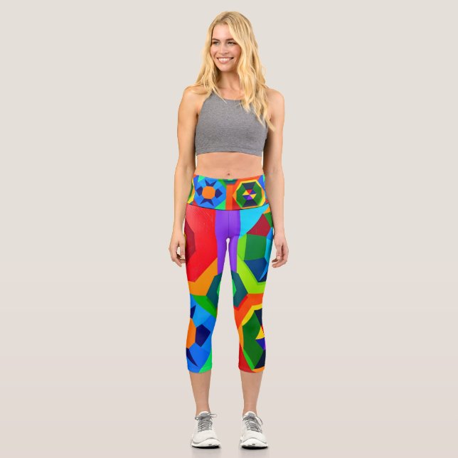 Multi Colour Shapes 2 Capri Leggings (Front)