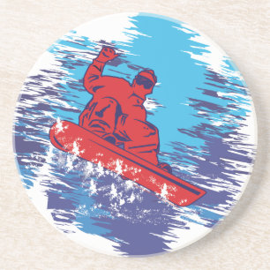 Multi Colour Snowbarder Cathching High Snow Drifts Coaster