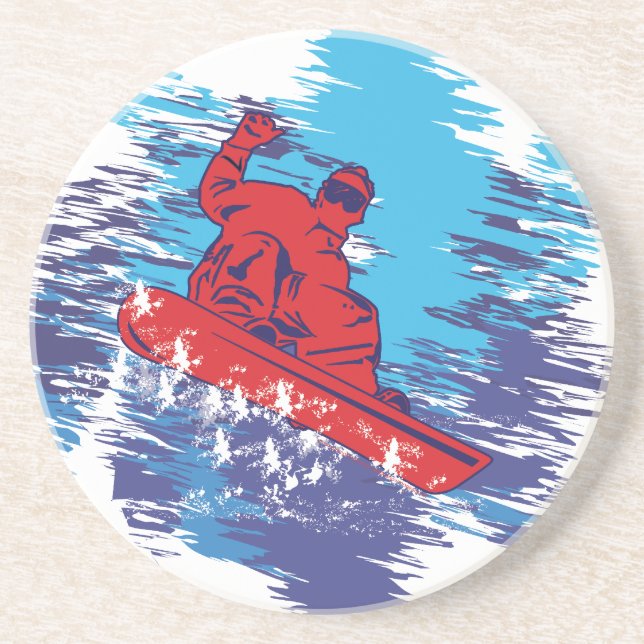 Multi Colour Snowbarder Cathching High Snow Drifts Coaster (Front)