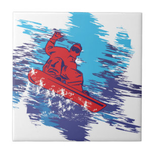 Multi Colour Snowboarder Cathching High Snow Ceramic Tile