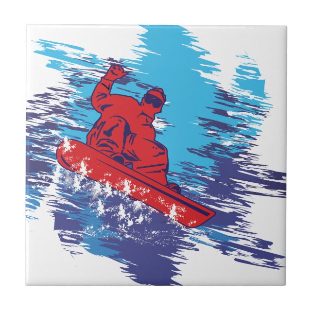 Multi Colour Snowboarder Cathching High Snow Drift Ceramic Tile (Front)