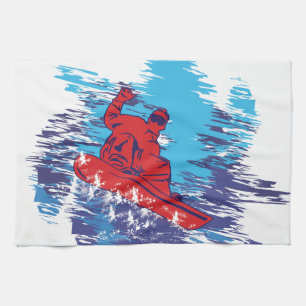 Multi Colour Snowboarder Cathching High Snow Drift Tea Towel