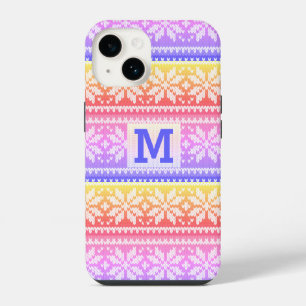 Multi Colour Snowflake Faux Knit Sweater Monogram iPhone 14 Case