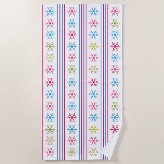 Multi Colour Snowflakes Beach Towel (Front)