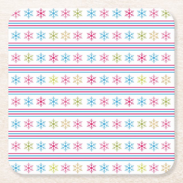 Multi Colour Snowflakes Square Paper Coaster (Front)