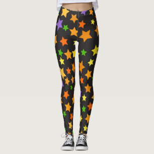 Multi Colour Stars Black Halloween Leggings