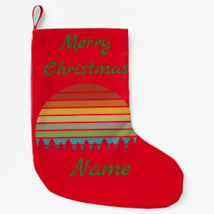 Multi-colour striped sun with trees Thunder_Cove Small Christmas Stocking