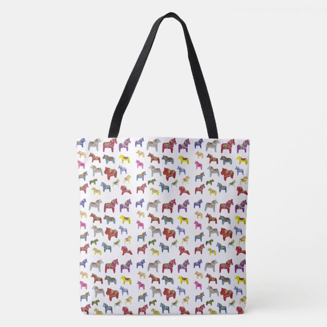 Multi-colour Swedish Dala Horses Tote Bag (Front)
