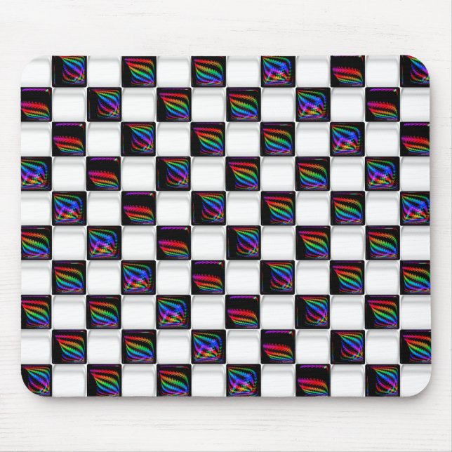 Multi colour Techno Lights Chequerboard Pattern Mouse Pad (Front)
