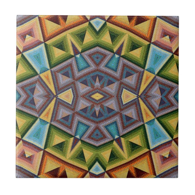 Multi Colour Tribal Geometric Design Ceramic Tile (Front)