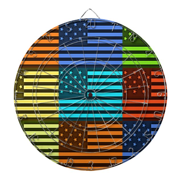 Multi-Colour USA Flag Chequered: Modern Abstract V Dartboard (Front)