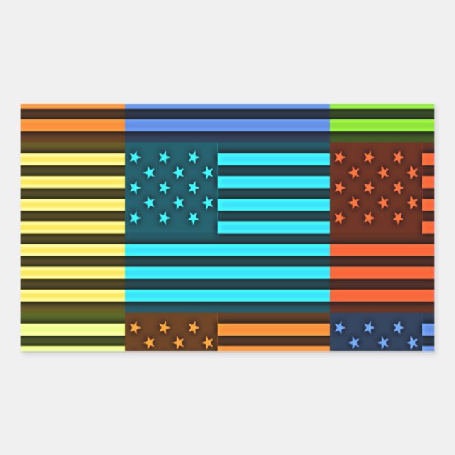 Multi colour USA flag chequered vector pattern art Rectangular Sticker (Front)