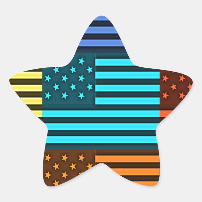 Multi colour USA flag chequered vector pattern art Star Sticker (Front)
