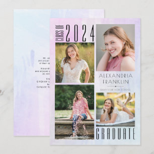 Multi-Colour Watercolor Wash 4 Photo Graduation Announcement